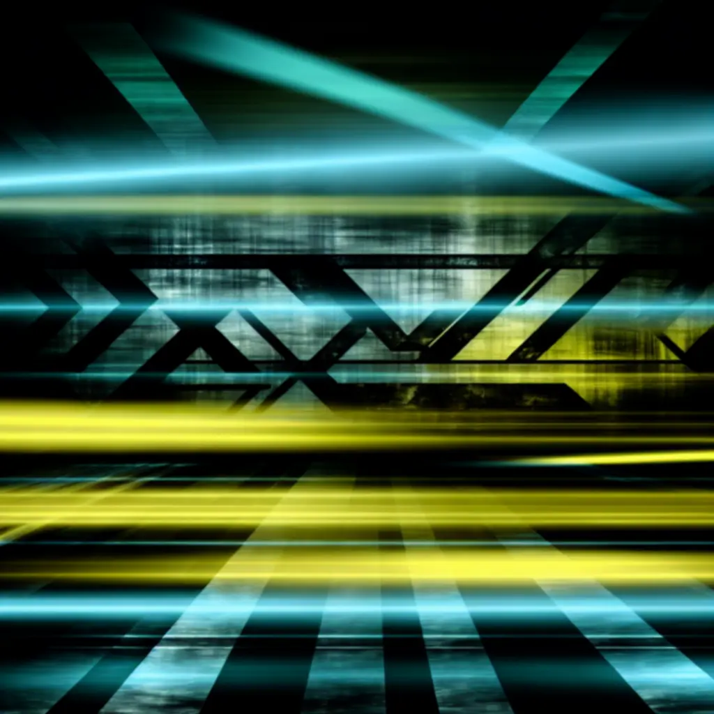 Pasy neonowego cyjanu i żółci na ciemnym, industrialnym tle