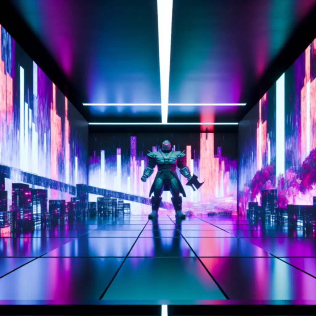 Zapowiedź starć z potężnymi bossami w neonowej stylistyce.