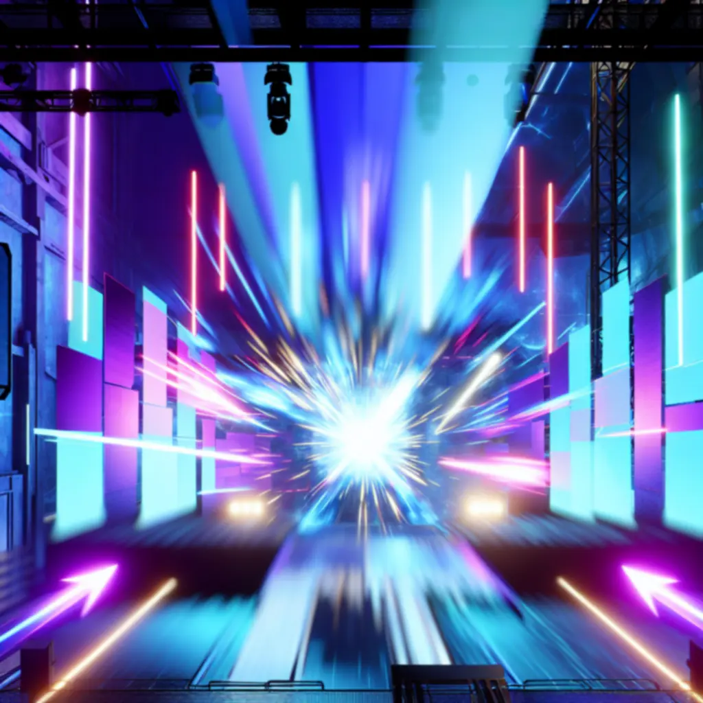 Kadr ze zwiastuna premierowego Mechanic Escape z neonowymi akcentami.